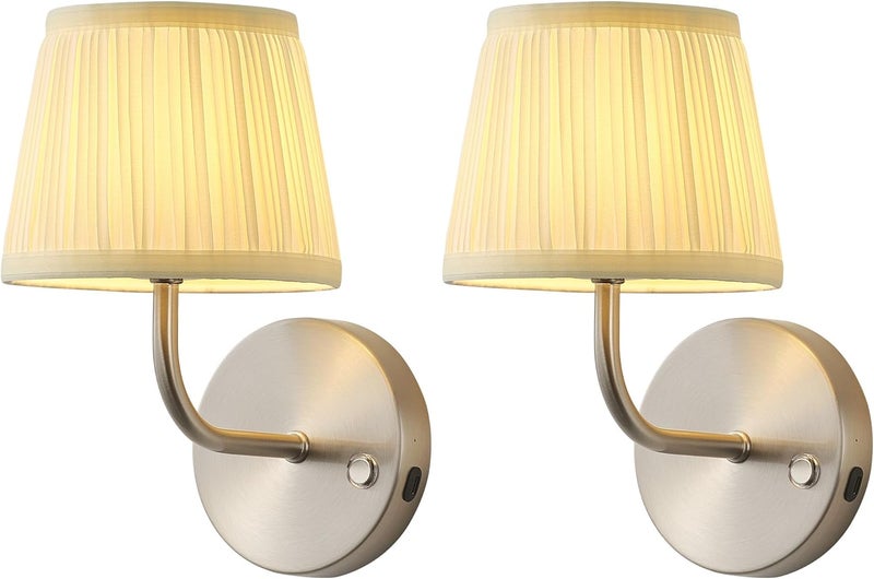 PUSU LED Cordless Nickel H9.6 inch Small Wall Sconces Set of 2, Rechargeable 5200mAh Battery Operated Wall Lamp with Remote, Lighting for Living Room, Bedroom, Hallway, Bathroom, Stairs, Kitchen - Image 1